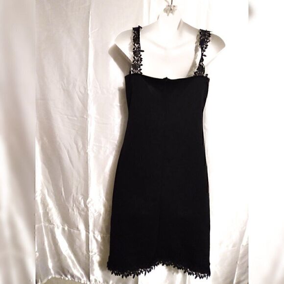 Black Embroidered Crochet Sleeveless Cocktail Formal Mini Dress XL - Picture 2 of 2
